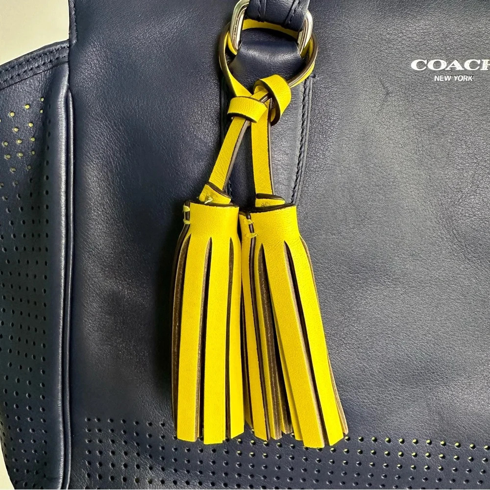 COACH Y2K Legacy Carryall Tote Navy Blue Citrine Perforated Shoulder Bag 22390 - Picture 5 of 15